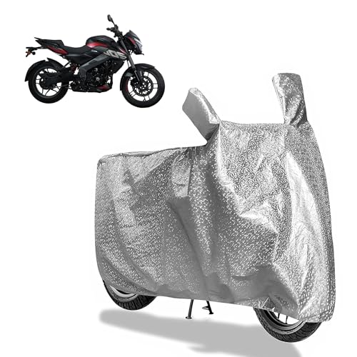 Image of Sulfar Bike Cover for Bajaj Pulsar (NS200) | Waterproof, Dustproof & UV Protected | All Weather Two Wheeler Cover (Silver) New 2026 Variants