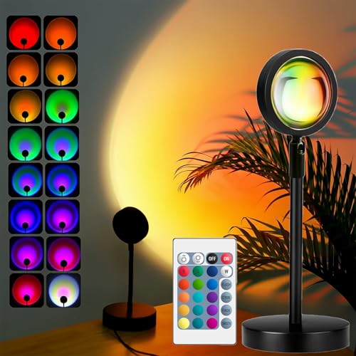 Image of JIMEI Sunset Lamp Projector Led Lights for Bedroom Night Light RGB Lights Sun Sunlight Sunrise Lamp 10w 180 Rotation Mood Lighting Home Room Decor Gifts for Women,Desktop Remote