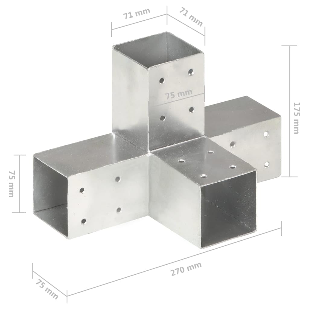 Mangloder Conector de postes en forma de X de metal galvanizado para vigas de madera de 71 x 71 mm, elemento de fijación para postes de vallas, travesaños, pestillo, soporte, soporte estable en