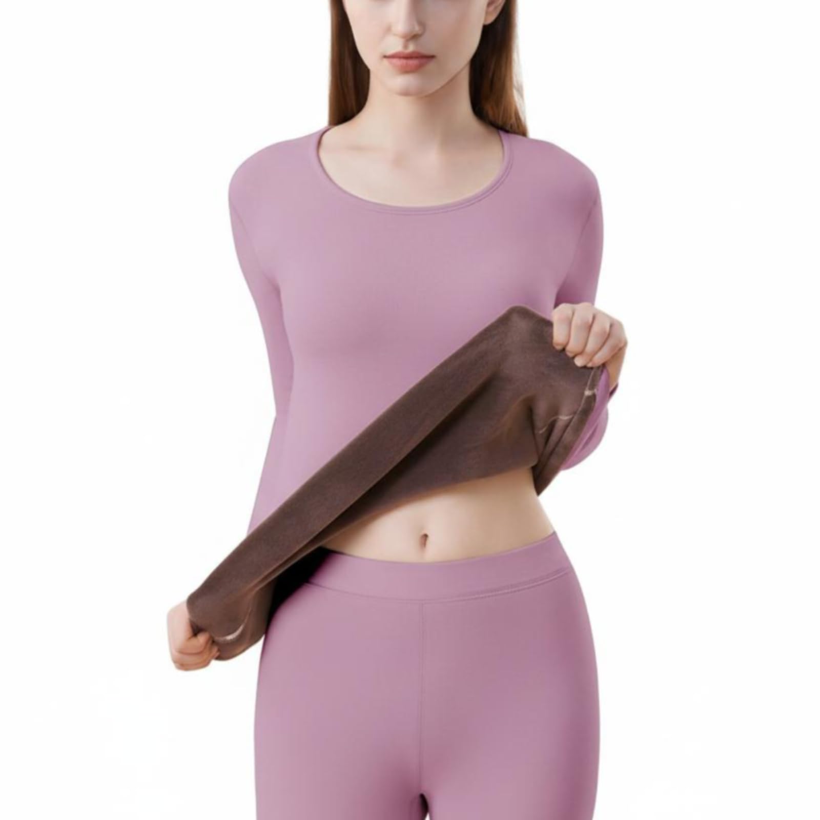 SNAPPSY Thermal Underwear, Fleece Lined, Women's Base Level, Long Sleeve, Winter Purple XL-picture-41