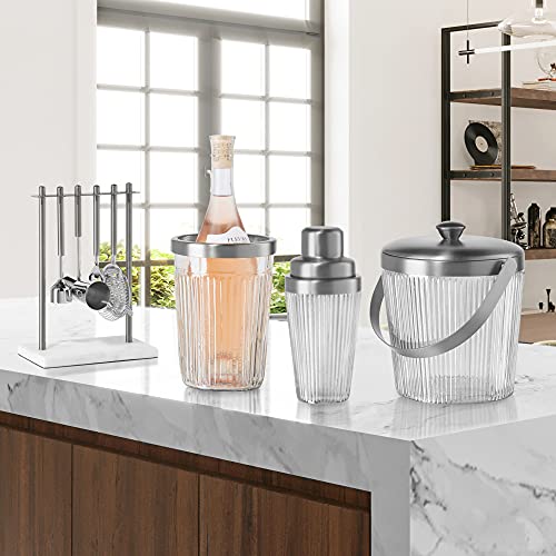 Oggi Vintage Ribbed Glass Cocktail Shaker- 16Oz, Stainless Steel Top; Ideal Martini Shaker, Drink Shaker, Bartender Shaker; Make Great Bar Gifts, Cocktail Accessories And Bar Cart Accessories #TOP4