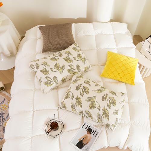 Image of ECOCOTT 2 Pack Pillowcase King Size, Leaf Pattern Pillow Cases Set - 100% Cotton Pillow Covers with Envelope Closure (King, 20 inchx36 inch)