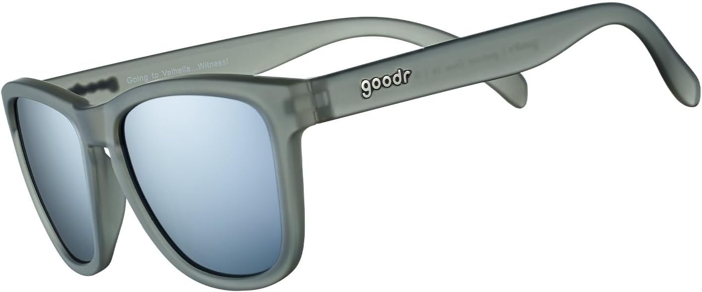 goodr Going to Valhalla...Witness! Polarized Sunglasses, Medium Sized (OG), Dark Gray Translucent Frames with Chrome Mirrored Reflective Lenses, UV400 Protection, No Slip
