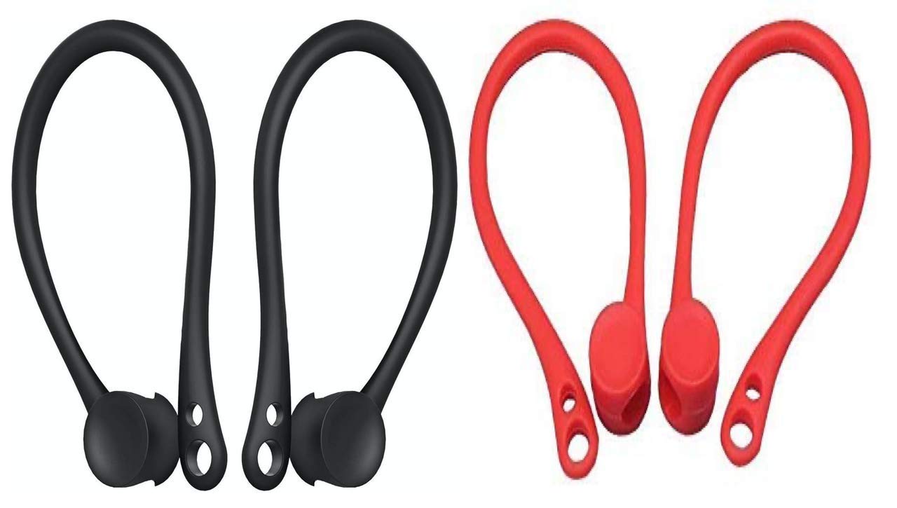 MXVOLT Earhooks Compatible with AirPods 2 AirPods 1 Anti-Lost Secure Earhook Holder Ear Attachment Loops Earbud Sports Earhook Hooks Pack of Two (Black and Red)