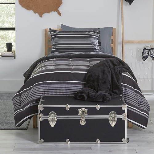 Image of Large Essential Trunk With Wheels, Tray, & Lid Organizer - 32 inchx18 inchx14 inch, 1000+ lbs Capacity. Strong, USA Made Summer Camp Footlocker, and Secure College Dorm Storage Chest (Camp and College, Slate)