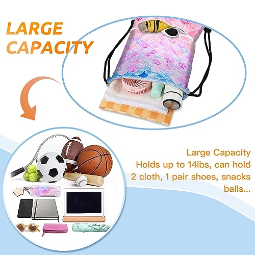 Slohif Drawstring Backpack Beach Swim Bag for Kids Draw String Dance Travel Cinch Ballet Gym Bags for Girls Boys Mermaids Waterproof Backpack for Swimming Summer Camp Pool Sports Nylon Large3