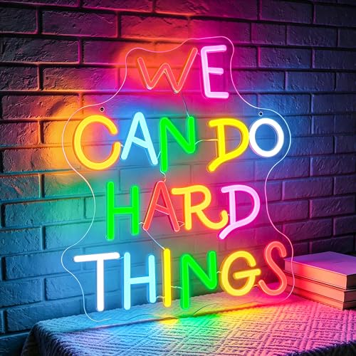 Image of We Can Do Hard Things Neon Sign for Wall Decor Light Up Sign Positive Led Signs for Class Room Party Home Wall Decor USB Powered