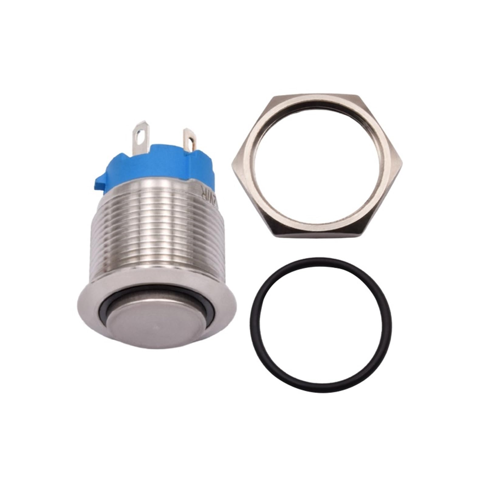 19 mm wodoodporny metalowy przełącznik przyciskowy 12V 24V 220V Czerwony Zielony Niebieski Podświetlany LED Chwilowy przełącznik zatrzaskowy Przycisk On Off (Flat Power Symbol, NICKEL PLATED