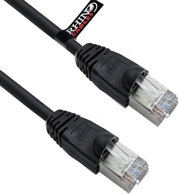 rhinocables CAT6 High-Speed Gigabit Ethernet Patch Network Cable for LAN  Shielded, Snagless Booted Cable with RJ45 Connector Lead for Internet, Router, Modem, Smart TV, PC & Laptop (5m, Black)