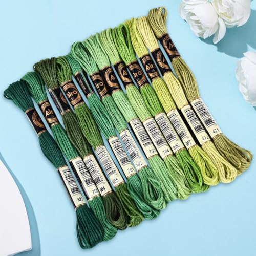 Image of 105 Yards 12 Skeins Gradient 6 Strands Dark Green Variegated Embroidery Floss Thread Cross Stitch Friendship Bracelet Polyester String Threads Assorted Bulk Set for Hand Sewing Making Supply