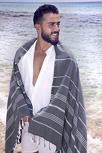 Vivence 100% Organic Cotton Turkish Beach Towel Infused With Aloe Vera 38"X72" - Oversized Beach Towels For Adults, Kids - Quick Dry, No-Shrink, Sand Free Travel Cloud Large Prewashed Turkish Towels #TOP1