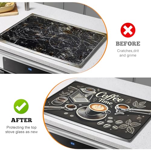 Image of Multi-Design Stove Top Cover for Glass /Electric Stoves - 3-in-1 Heat-Resistant Protector Mat, Non-Slip Drying Rack 30 inch L x 21 inch W (Coffee)