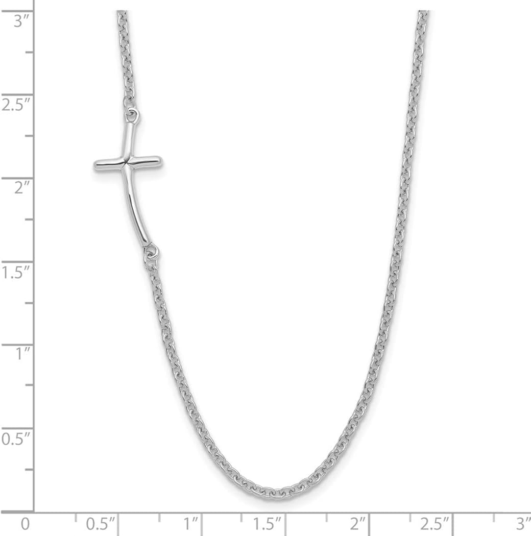 Vista 2 de Collar de plata de ley 925 con cruz de fe religiosa curvada lateral pequeña mide 0.402in de ancho, joyería de regalo para mujeres, opciones