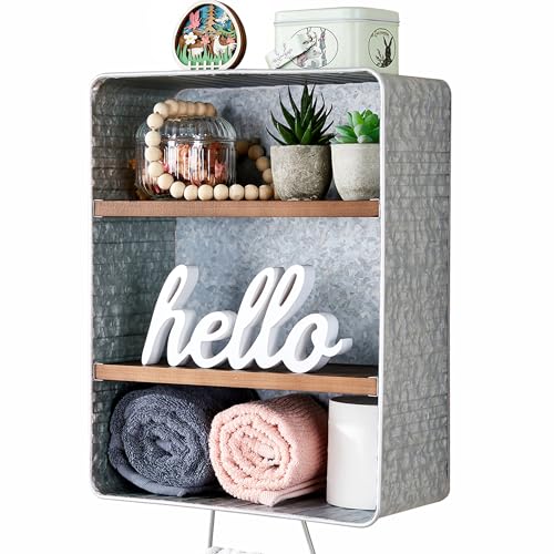WOODEXPE Galvanized Wash Tub with Shelves Rustic Bathroom Decor Rustic Farmhouse Bathroom Shelf