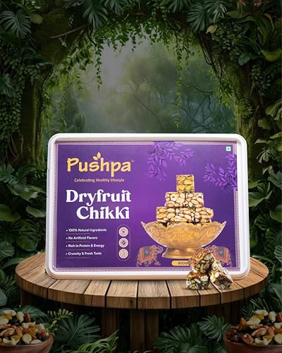Image of Pushpa Naturals No Added Sugar Dryfruit Chikki, Made with Kaju Badam Pista, Dates Honey & Cow Ghee, Healthy Indian Snack for Kids and Adults