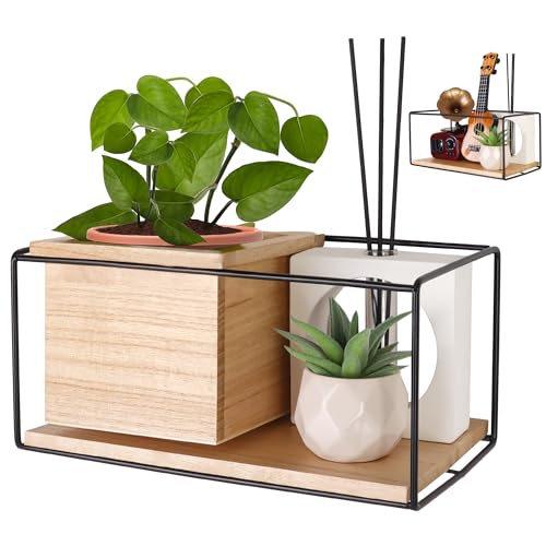 Wall Floating Shelves, Rustic Wood Wall Mounted Shelf with 2 Wood...