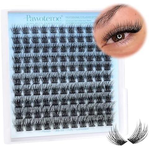 Pawotence Lash Clusters Wispy Eyelash Clusters 10-16mm Full Individual Lashes Extension DIY Cluster Eyelash Extensions 110pcs C Curled False Eyelashes Cluster Lashes with Soft Thin Band Cover