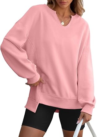 Oversized Sweatshirts for Women Stripes V Neck Asymmetrical Long Sleeve Fall Pullover Tops