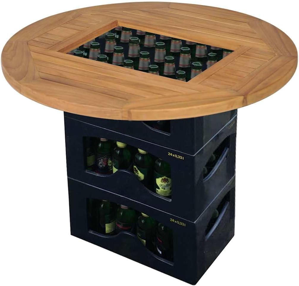 Table Top Brown Teak Hardwood Medium Stackable Round Solid Wood Tabletop for Outdoor Patio Balcony Garden Use Durable Surface