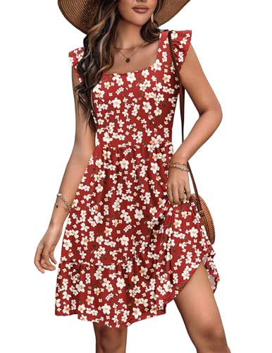 Image of Zeagoo Womens Summer Dress Casual Ruffle Tiered Floral Square Neck Sundresses Beach Boho Mini A-line Dress 2026 with Pockets
