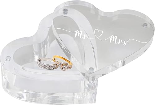 Caja de anillo de acrílico grabada para ceremonia de boda, caja de portador de anillos para compromiso de propuesta (forma de corazón B)