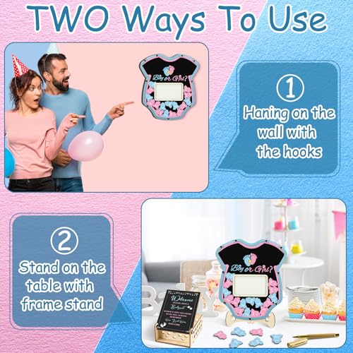 Image of Wenqik 63 Pcs Gender Reveal Baby Shower Guest Book Alternatives Set Baby Shower Decorations with Photo Frame Sonogram Frame Keepsake 60 Wood Slices Guest Book for Birthday
