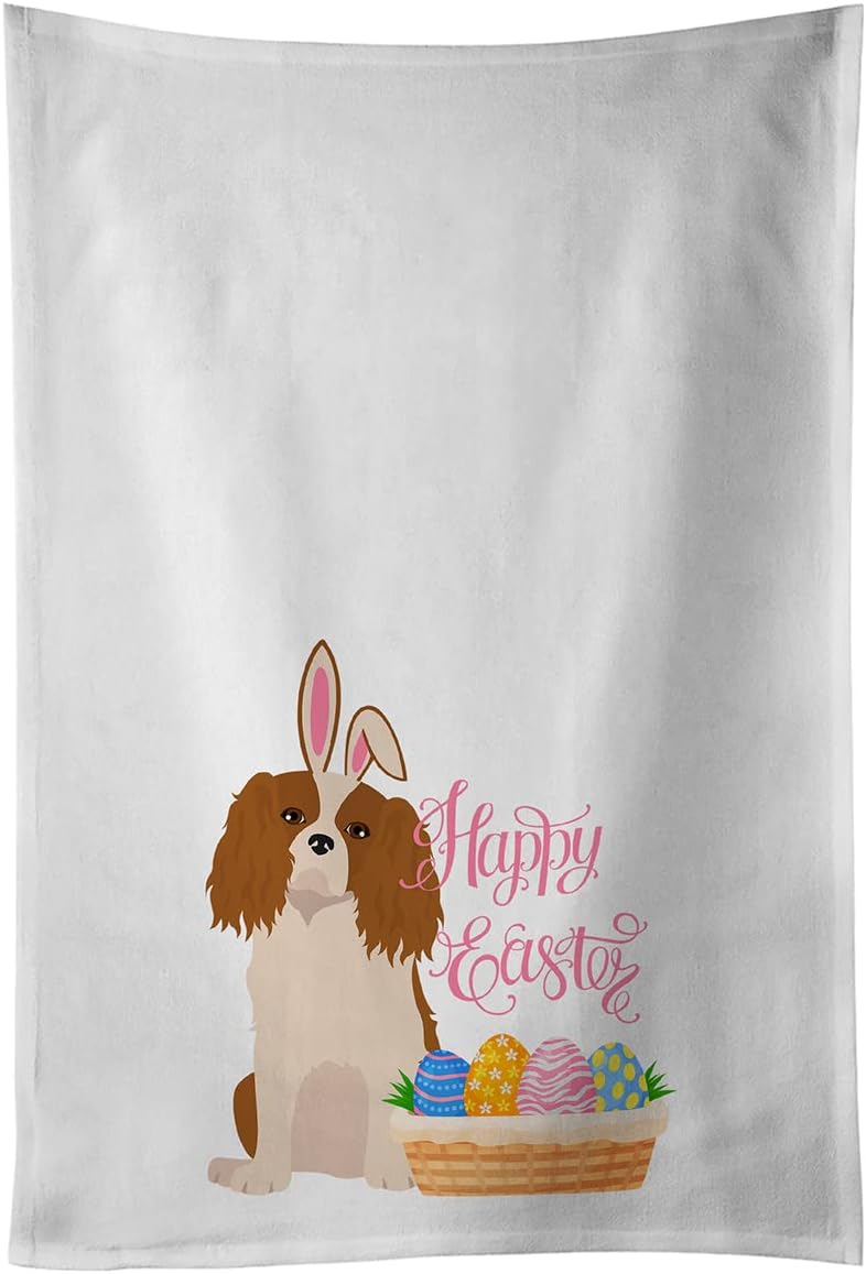 Caroline's Treasures WDK4961WTKT Blenheim Cavalier Spaniel Easter White Kitchen Towel Set of 2 Dish Towels Decorative Bathroom Hand Towel for Hand, Face, Hair, Yoga, Tea, Dishcloth, 19 X 25, White