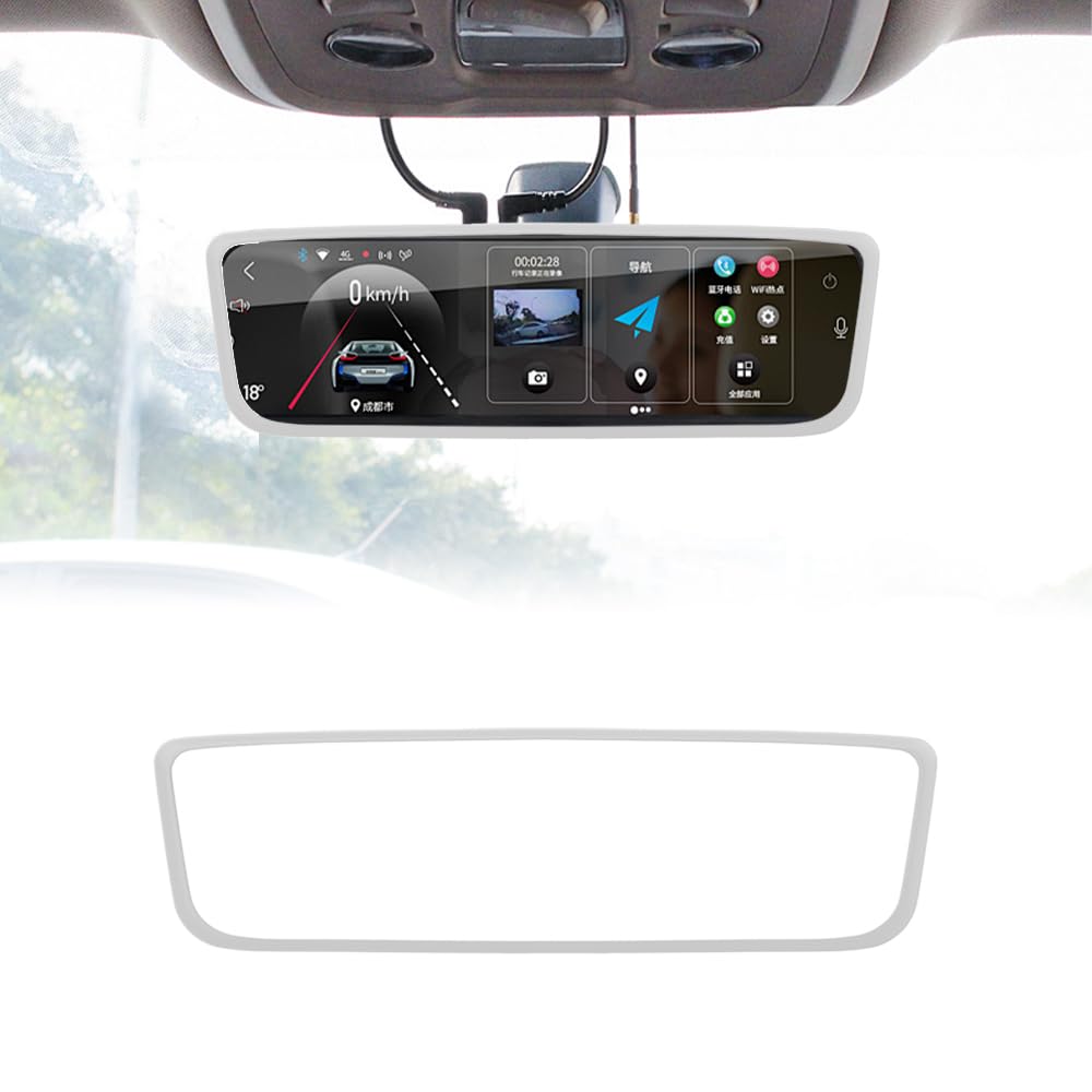 Car Rear View Mirror Protector Frame, Silicone Auto Rearview Mirror Edge Protector Compatible with Model 3 Model Y, Car Interior Rearview Mirror Decorative Accessories (White)
