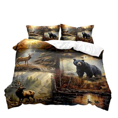Luvivihome VV-AD003 Vivihome 3Pcs Black Bear Deer Bedding Set, Woodland Animals Elk Moose Wildlife Hunting Country Lodge Cabin Duvet Cover Set thumb #1