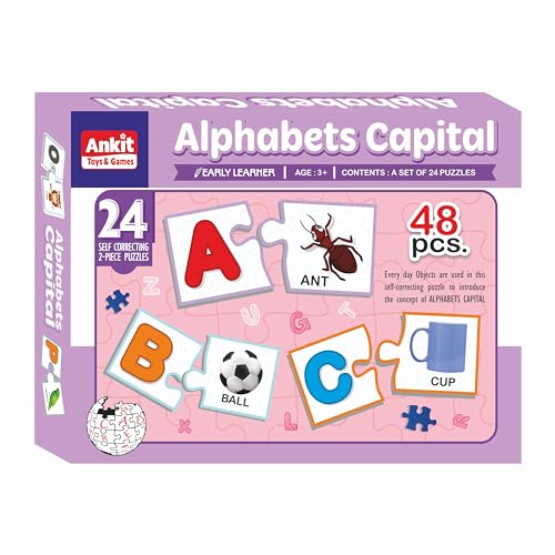 Ankit Toys & Games Alphabet Capital Educational Puzzle for Kids, 24 Letters Set, 48 Pieces Self-Correcting Jigsaw, Early Learning for Preschool & Toddlers, Fun Game for Boys and Girls Ages 3+