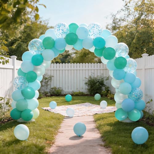 Image of 60Pcs Teal Blue Balloons, 12inch Teal and Light Blue Balloons Turquoise Blue Confetti Latex Balloons for Wedding Bridal Shower Birthday Graduation Party Decorations
