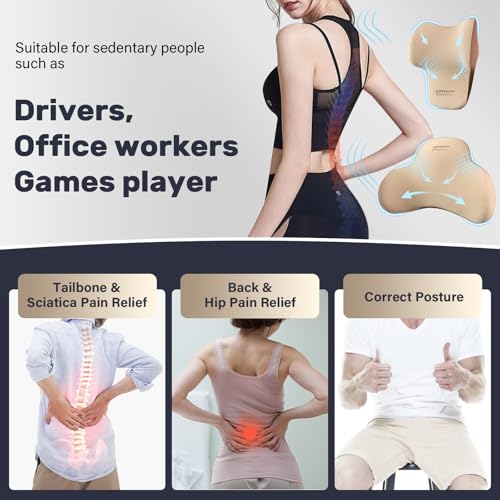 Image of Coverado Lumbar Support and Headrest Pillow for Car, Memory Foam Ergonomic Head Neck Support Pillow for Driving Seat, Back Support and Pain Relief, Seat Cushion for Car, Driver, Office