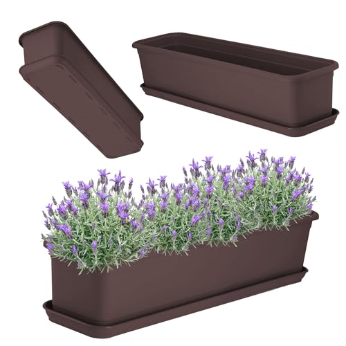 KADAX Fioriera 60 cm marrone con sottovaso – Fioriera da balcone in plastica per interni ed esterni, vaso da fiori per balcone, terrazza, davanzale
