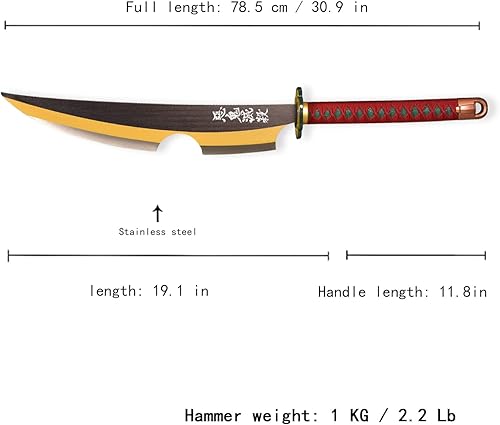 Miniatura 2 de Sword fort - Katana de acero al carbono de metal real, espada Katana de RengokuTanjiroInosuke de anime Demon Slayer, alrededor de 41 pulgadas,