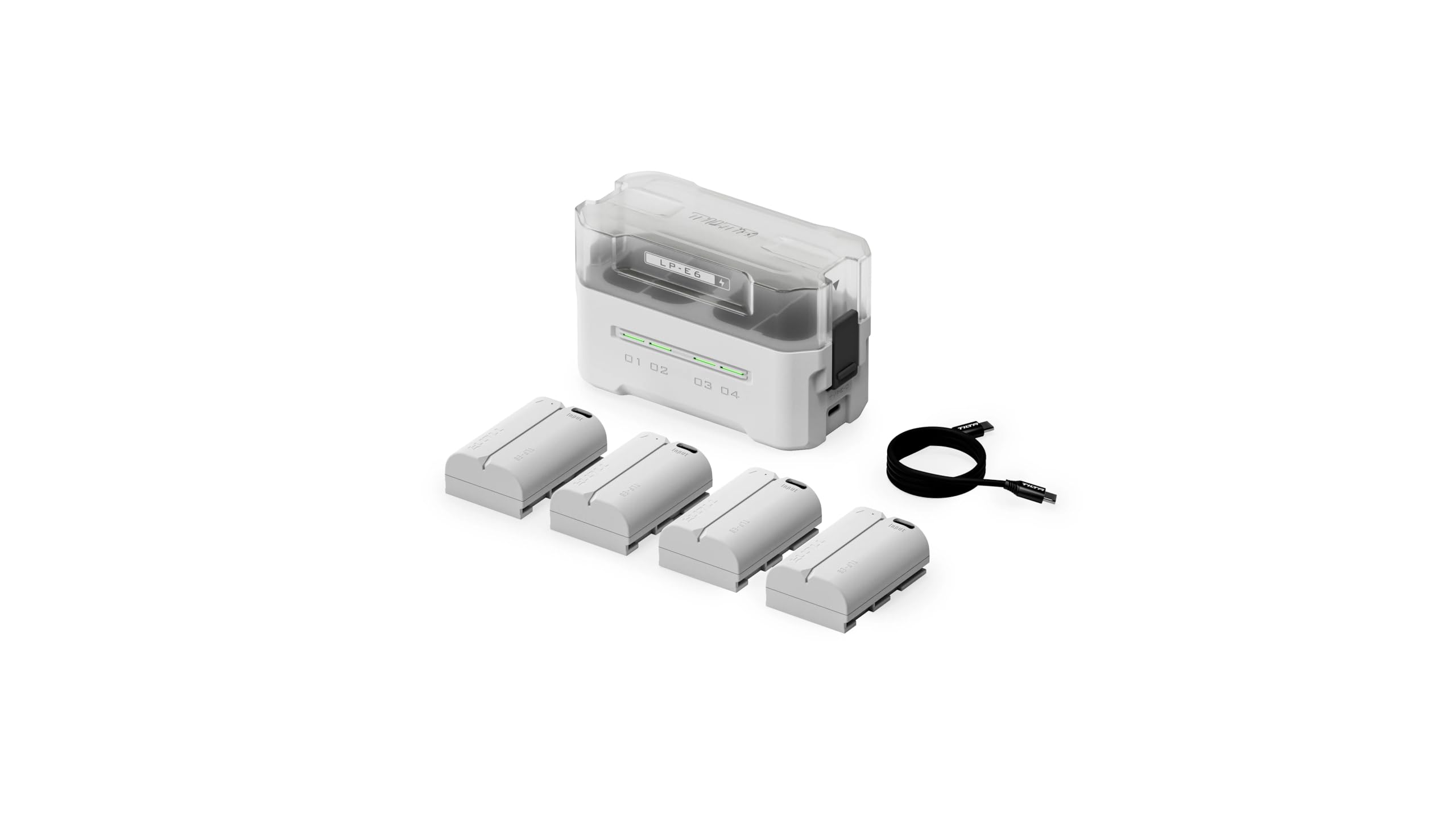 Tilta LP-E6P Charging Station Battery Kit, 4-Slot 45W PD USB-C Fast Charger | Compatible with Canon LP-E6 LP-E6P Batteries | High Capacity Charging Hub, 4 Batteries - Off White