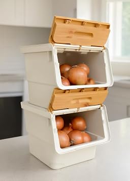 2'li Bambu Patates Soğan Sepeti Tekerlekli Kapaklı Havalandırmalı 24 Litre Sebzelik Organizer