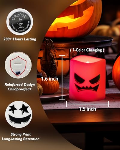 Image of Homemory 24Pack Color Changing Halloween Flameless Candles, 200+ Hours LED Votive Candles, Battery Operated Tea Lights for Pumpkin, Party, Christmas Decor (Batteries Included)