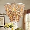 Boho Chandelier Wood Beaded Chandelier Light Fixture Bohemia Draped Bead Chandelier Rustic Farmhouse Ceiling Light Fixture for Dinning Room Bedroom Living Room (Natrual Wood)