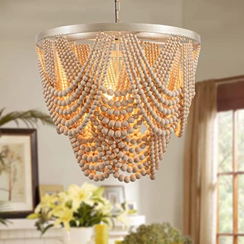 Boho Chandelier Wood Beaded Chandelier Light Fixture Bohemia Draped