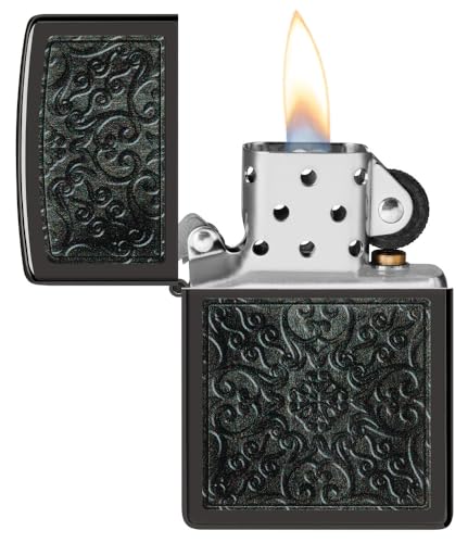 Image of Zippo Pattern Design High Polish Black Windproof Pocket Lighter, Without Fuel and Gas
