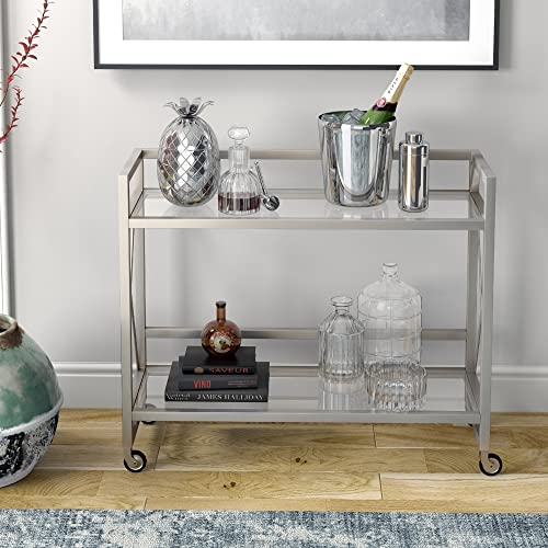 Holly 38'' Wide Rectangular Bar Cart In Satin Nickel #TOP2