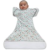 Clickyhips Swaddle Sack Arms Up, Allows Babies HIPS to Move Freely, fits Newborn Babies 0-6 Months, Arms in/Out Transition Swaddle Sack, Baby Sleep Sack, Organic Cotton Fox (Mint Salmon Orange)