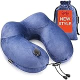 Travel Pillow, 100% Neck Chin Support Inflatable Neck Pillow for Traveling, UROPHYLLA Travel Pillow for Airplanes with Adjustable Size & Firmness, Comfortable & Washable Velvet Cover, Compact Bag