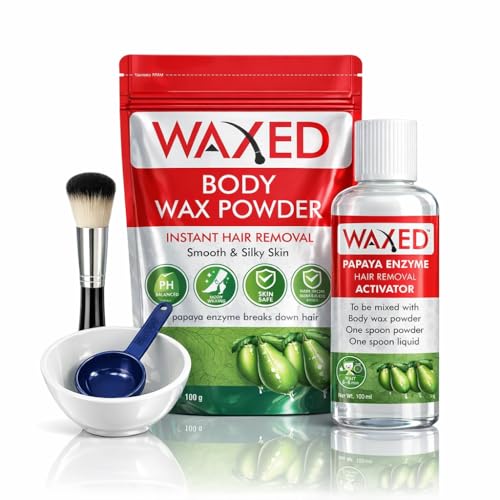 Image of WAXED Body Wax Powder for Women Waxing Set | Instant Hair Removal | Papaya Enzyme Activator | Full Body Wax | 100g Powder + 100ml Activator | With Bowl, Spoon & Brush Included.(Pack of 1)