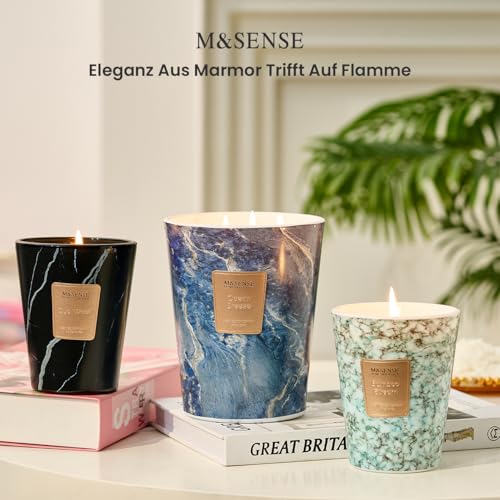 M&SENSE 990g Duftkerze Groß|Schwarz Oud-Holz Duftkerzen im Glas|Natürliche Sojawachs Kerzen|Entspannende Aromatherapie|Geschenk für Frauen & Männer,Weihnachten|150h Brenndauer & 3 Docht
