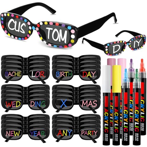 Image of Flutesan Personalized Rectangle Sunglasses with Marker Pens for Adult DIY Custom Birthday Wedding