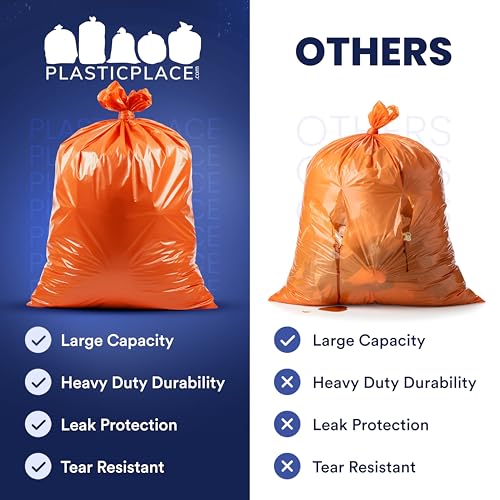 Image of Plasticplace 42 Gallon Trash Bags |3.0 Mil | Orange Heavy Duty Contractor Trash Bags | 33 inch x 48 inch, 50 Count (Pack of 1)