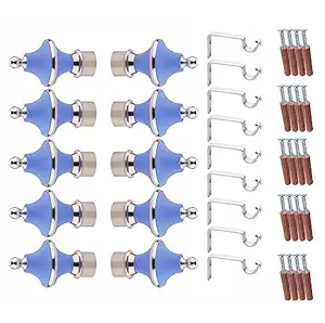 GLOXY Minar Shape Stainless Steel & ABS Curtain Bracket Parda Holder with Support 1 Inch Rod Pocket Finials Designer Door and Window Rod Support Fittings, Curtain Rod Holder(Blue, Pair of 5)