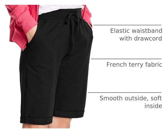 Hanes Women's Shorts, French Terry Bermuda Pocket Shorts, Jersey Knit Fleece Shorts, Women's Bermuda Shorts, 11