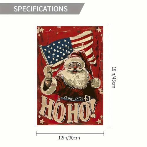 Image of Blissyard Patriotic Christmas Santa Claus Garden Flag 12 x 18 Inch Double Sided America Flag Winter Outdoor Holiday Ho Ho Ho Merry Christmas Banner USA Seasonal Yard Decorative Flag